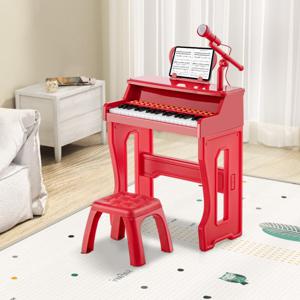 37-Toetsen Kinder Keyboard Elektronisch Kinderpiano met Kruk Microfoon & Bladmuziekstandaard voor Kinderen vanaf 3 Jaar Rood