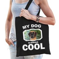 Katoenen tasje my dog is serious cool zwart - Deense dog honden cadeau tas   -