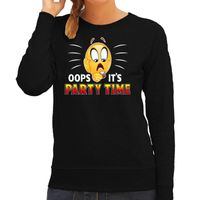 Funny emoticon sweater Oops its party time zwart dames - thumbnail