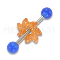 Tongpiercing acryl zaag blauw oranje - thumbnail