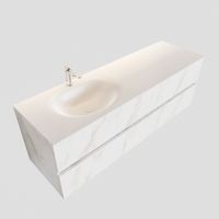 Badkamermeubel BWS Madrid Carrara Mat 150 cm Solid Surface Wastafel Links (1 kraangat, 2 lades)