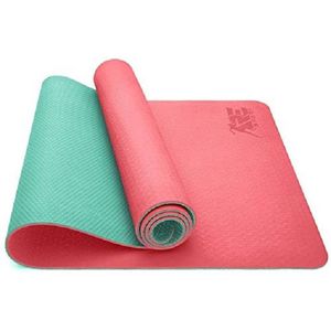 Yogamat oranje/rood-turquoise, fitnessmat,, gymnastiekmat pilatesmat, sportmat, 183 x 61 x 0,6 cm