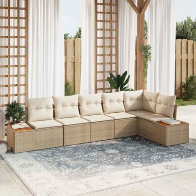 6-delige tuinset met kussens - Beige Poly Rattan en Acacia