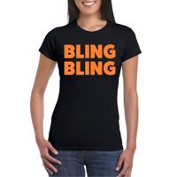Verkleed T-shirt voor dames - bling - zwart - oranje glitter - glitter and glamour - carnaval