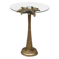 Atmosphera Bijzettafeltje Palmtree - polyresin/glas - goud/transparant - D40 x H50 cm - koffie tafel   -