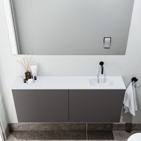 Zaro Polly toiletmeubel 120cm donkergrijs met witte wastafel zonder kraangat rechts - thumbnail