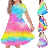 Kinderen Voor meisjes Jurk Regenboog Korte mouw Casual Ronde hals Aanbiddelijk Dagelijks Polyester Boven de knie Casual jurk Swingjurk A lijn jurk Zomer Lente 3-12 jaar Meerkleurig Blozend Roze blauw Lightinthebox