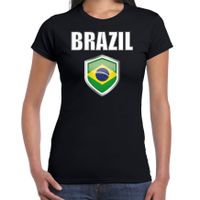 Brazilie landen supporter t-shirt met Braziliaanse vlag schild zwart dames