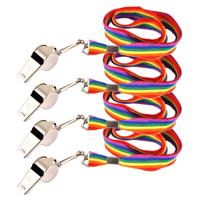 4x Fluitjes met regenboog koord 4x Fluitjes met regenboog koord