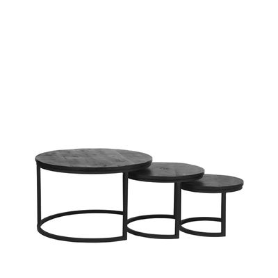 LABEL51 Salontafel Set Triplet - Zwart - Mangohout - 60 cm - Rond