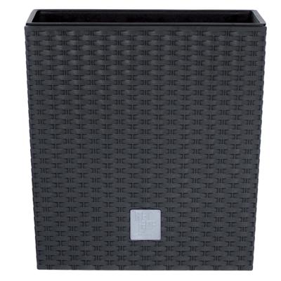 Prosperplast Plantenpot Rato - rotan look - bloempot met binnenpot - antraciet - 20x20x20 cm - kunst