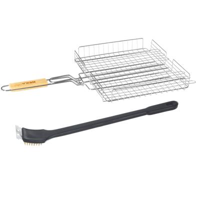 BBQ / Barbecue grill mand - 63 x 35 cm - Incl schoonmaakborstel - Eten maken - RVS