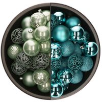 74x stuks kunststof kerstballen mix van mintgroen en turquoise blauw 6 cm - thumbnail