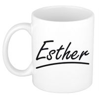 Naam cadeau mok / beker Esther met sierlijke letters 300 ml   - - thumbnail