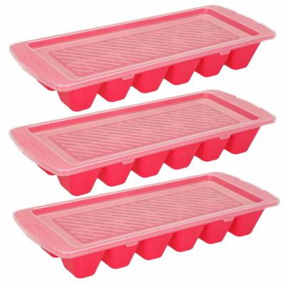Plasticforte IJsblokjesvormen - roze - 3x stuks - met afsluitdeksel - 28 x 11 cm - ijsklontje