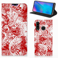 Mobiel BookCase Huawei P30 Lite New Edition Angel Skull Rood - thumbnail