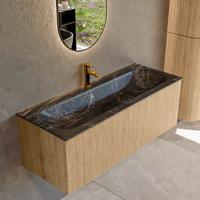 Badmeubel Mondiaz Kurve-Dlux | 120 cm | Meubelkleur Oak | Wastafelkleur Lava | Solid surface | Midden spoelbak | 1 kraangat