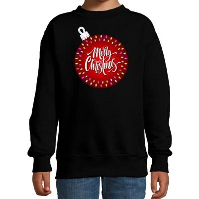 Foute kersttrui - sweater - voor kinderen - zwart - kerstbal Merry christmas - felle kleuren