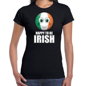 Ierland emoticon Happy to be Irish landen t-shirt zwart dames