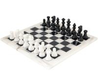 Zwart-wit albasten schaakset 37 cm