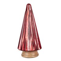 Clayre & Eef Decoratie Kerstboom Ø 12x27 cm Rood Hout Glas Kerstdecoratie Rood Kerstdecoratie