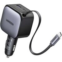Autolader - UGREEN - 90W - USB-A en USB-C - Uitschuifbaar - Zwart