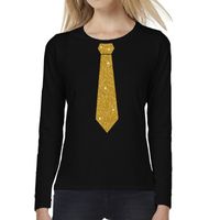 Zwart long sleeve t-shirt zwart met gouden glitter stropdas bedrukking dames 2XL  -