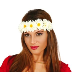 Verkleed haarband met bloemen - wit - meisjes/dames - Hippie/flower Power   -