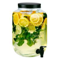 Drank/water/sap dispenser Beverages - 8 Liter - bewerkt deco glas - tapkraan/deksel zwart - thumbnail