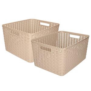 Set van 6x stuks opbergboxen/opbergmandjes rotan taupe kunststof