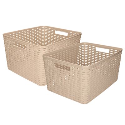 Set van 6x stuks opbergboxen/opbergmandjes rotan taupe kunststof