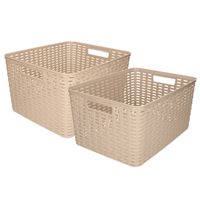 Set van 6x stuks opbergboxen/opbergmandjes rotan taupe kunststof