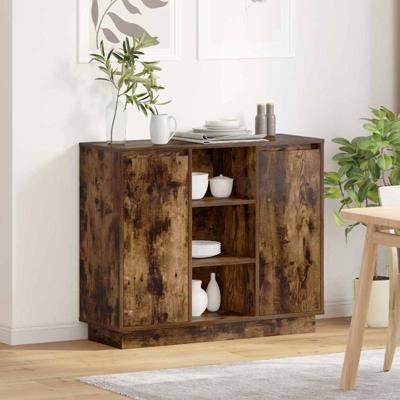 Dressoir met plank Gerookt eiken 90 x 32 x 75 cm Bewerkt hout