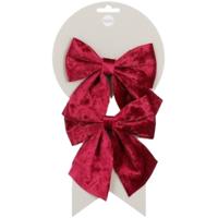 Kerst ornamenten strikken - 2x st - velvet rood - 12 x 13 cm - kerstboomstrikjes