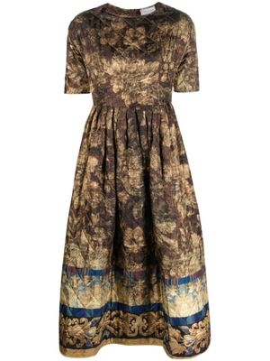 Pierre-Louis Mascia robe mi-longue évasée à fleurs - Marron