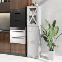 Badkamerkast Hoge Kast met Verstelbare Planken Lade 2 Deuren Badkamerkast Hoog Wit