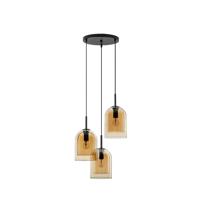 Lyora HanglampVelor 3-lichts zwart met amber glas rond - 9236735