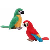 Knuffeldier Papegaaien - set 2x - zachte pluche stof - premium knuffels - groen/rood - 24 cm