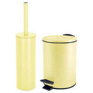 Spirella Badkamer/toilet accessoires set - toiletborstel en pedaalemmer - 5L - metaal - geel - Badkameraccessoireset