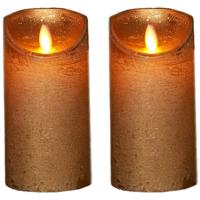 Led kaars/stompkaars - 2x - goud - H15 x D7,5 cm - wax - warm wit licht - bewegende vlam