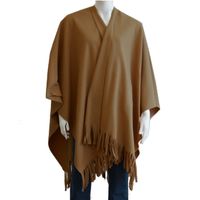 Luxe omslagdoek/poncho - bruin - 180 x 140 cm - fleece - Dameskleding accessoires One size  - - thumbnail