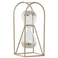 Zandloper decoratie wit zand 23 cm van glas in gouden houder