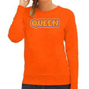 Bellatio Decorations Koningsdag sweater voor dames - Queen&amp;nbsp;- oranje - feestkleding 2XL  -
