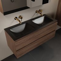 MONDIAZ AIVY 120cm badmeubel Mocha, wastafel Urban solid surface dubbel zonder kraangat met spiegelkast (AI-351651URBAN-NO - AI-M120MODU - AI-C120MOMI) - thumbnail