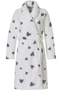 Witte fleece damesbadjas hartjes - Rebelle-L (44-46)
