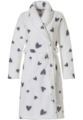 Witte fleece damesbadjas hartjes - Rebelle-XXL (52-54)