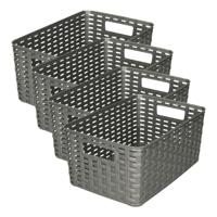 Opbergmand - 4x - Kastmand - rotan kunststof - titanium - 6 Liter - 19 x 29 x 13 cm