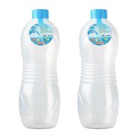 Drinkfles/waterfles/bidon - 2x stuks - 1500 ml - transparant/blauwe dop - kunststof