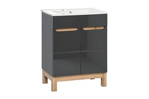 Comad Bali Grey badkamermeubel 60cm met witte wastafel en kraangat eiken/antraciet