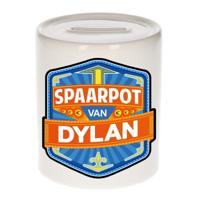 Kinder spaarpot met naam - Dylan - keramiek - met dop - wit - Sparen - Spaargeld van Dylan